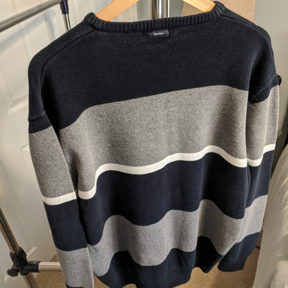 Nautica Sweater navy and gray thick stripe - Picture 3 of 5